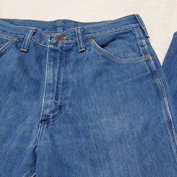 VINTAGE 1970s Wrangler Unisex Usa Made Denim Extra High Rise Bell Bottom Jeans - Picture 12 of 12
